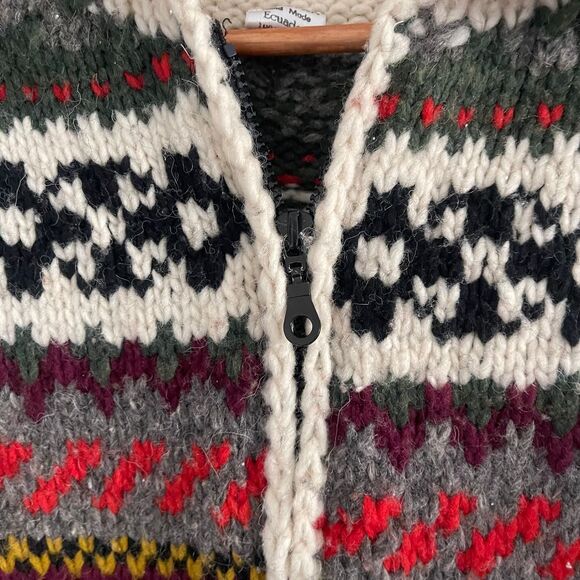 Handmade in Ecuador Zip-Front Oversized Boho 100% Wool‎ Sweater Cardigan - Picture 8 of 13